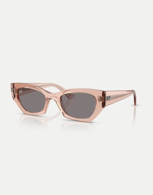Ray-Ban Zena lunettes de soleil à forme irrégulière avec verres marron en rose transparent, 3 de 4