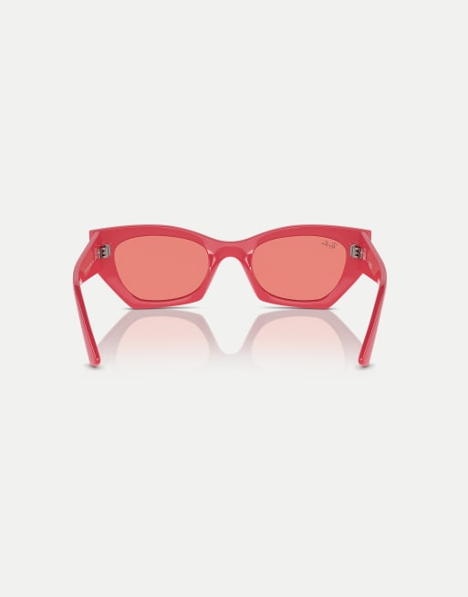 Ray-Ban - Zena - Lunettes de soleil à monture irrégulière avec verres rose - Rouge cerise, 2 de 4