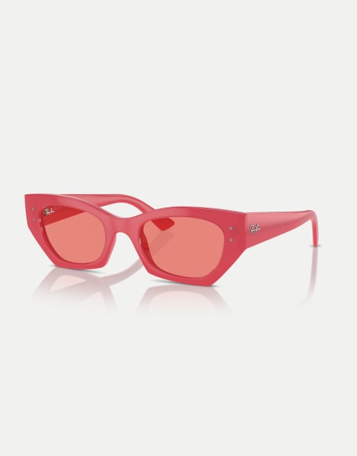Ray-Ban - Zena - Occhiali da sole irregolari rosso ciliegia con lenti rosa, 2 di 3