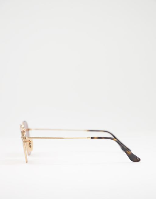 Ray-Ban - Zeshoekige zonnebril in goud met roze glazen, 4 van 4