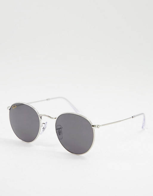 Rayban mens round sunglasses in silver 0RB3447