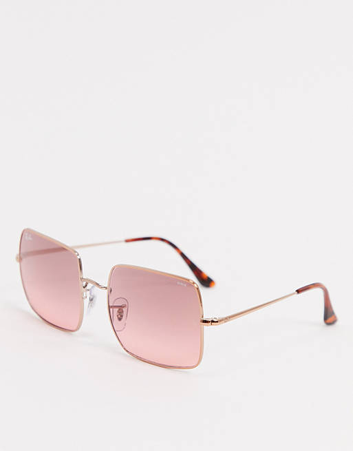 Rayban oversized square sunglasses in gold and pink | ASOS