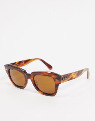 Rayban retro angular sunglasses in brown marble