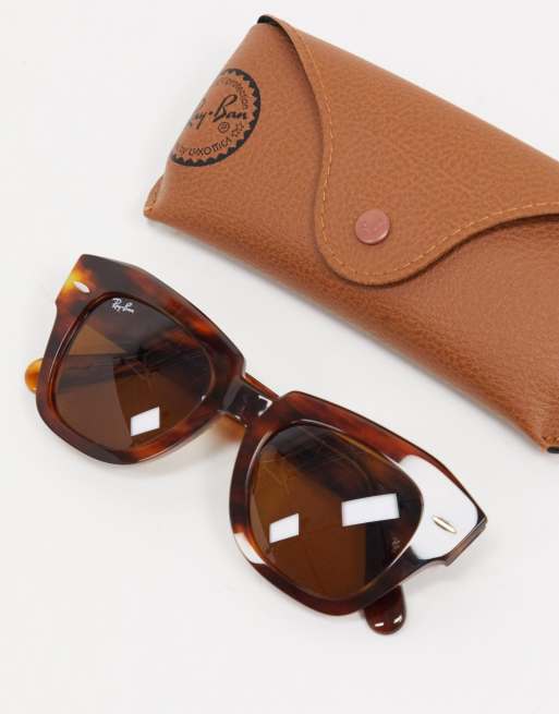 Rayban Retro Angular Sunglasses In Brown Marble Asos