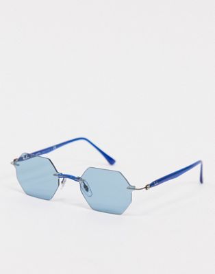Rayban rimless slim hexagonal sunglasses in blue