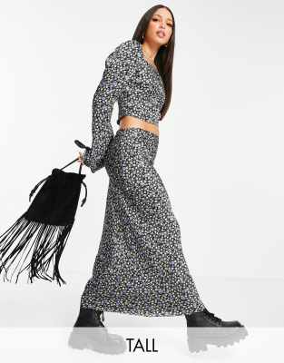 Юбки макси  Asos Разноцветная атласная юбка макси с мелким цветочным принтом Topshop Tall-Разноцветный