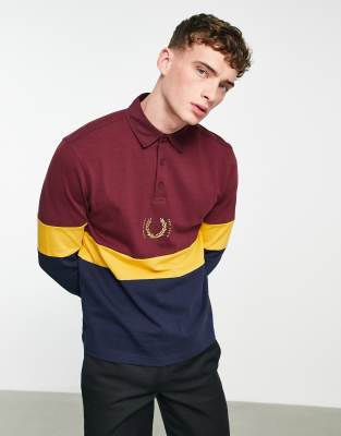 фото Разноцветная футболка-поло в стиле регби с длинными рукавами fred perry reissues-разноцветный