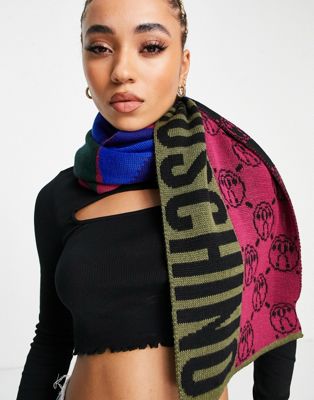 фото Разноцветный шарф с принтом и логотипом moschino