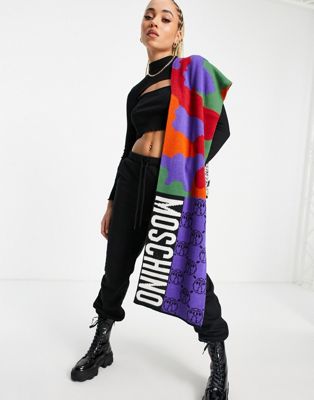 фото Разноцветный шарф с принтом и логотипом moschino