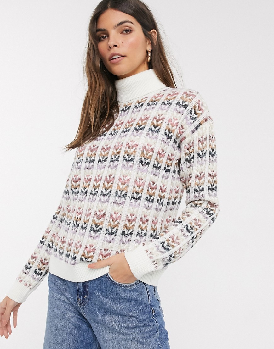 Разноцветный свитер с высоким воротником Esprit-Белый