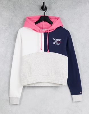 фото Разноцветный укороченный худи в стиле колор блок tommy jeans