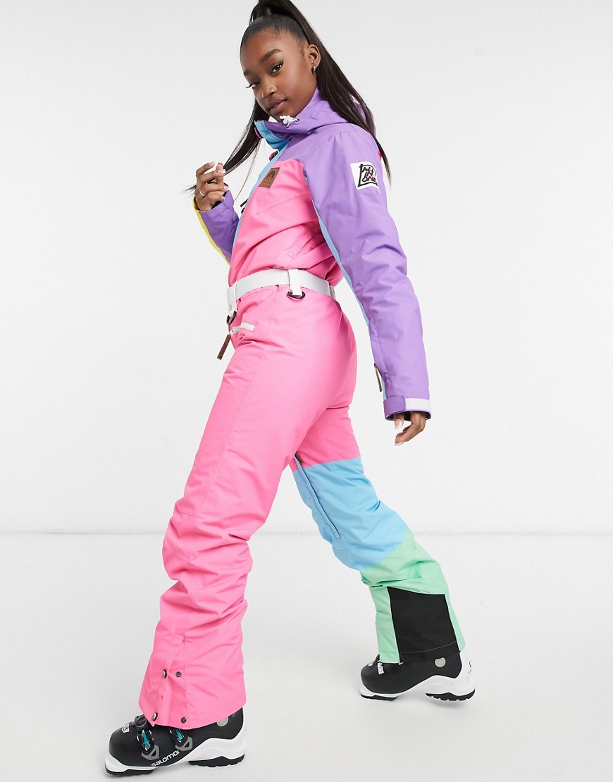 фото Разноцветный женский горнолыжный костюм в в стиле колор-блок oosc-многоцветный old school ski