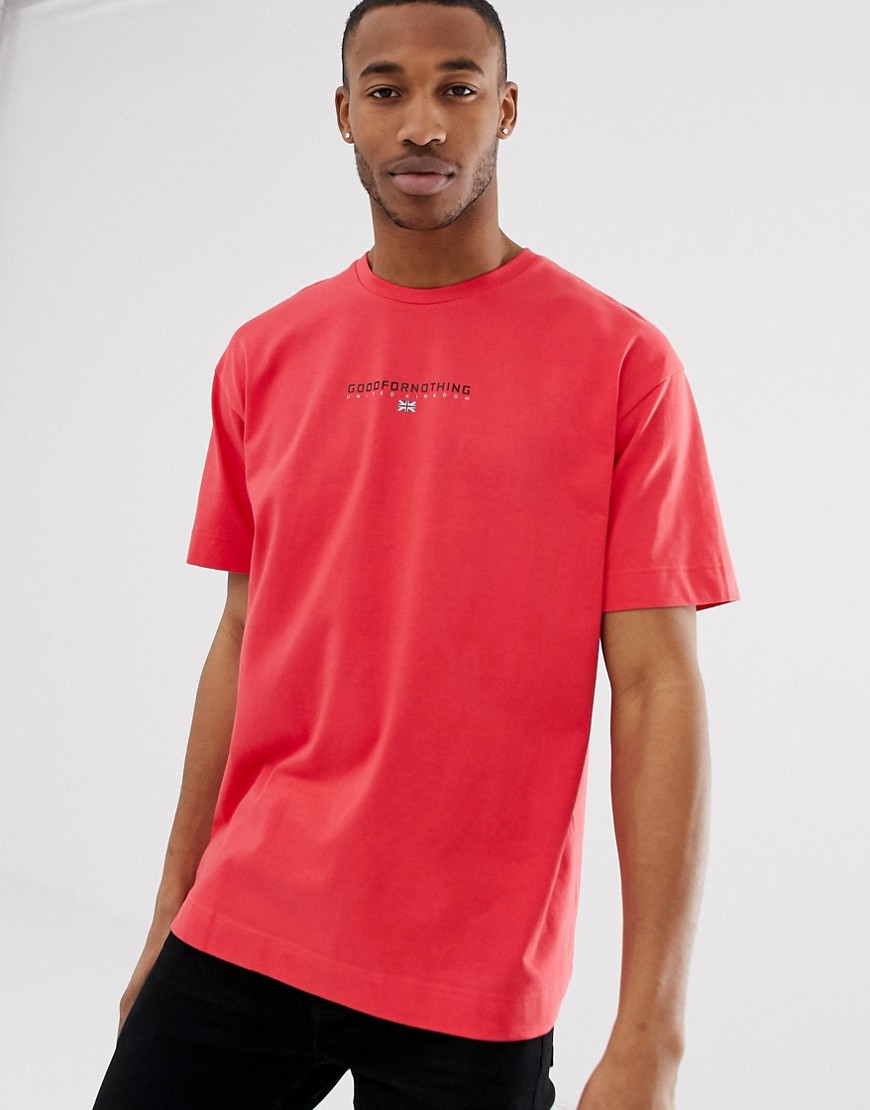 Rød, oversized T-shirt med logo brystet fra Good For Nothing-Hvid
