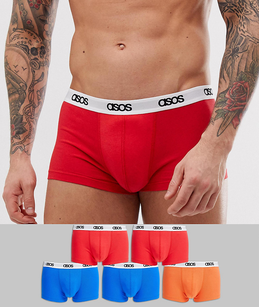 Røde korte underbukser med blå og orange brandet taljebånd fra ASOS DESIGN 5-pak-Multifarvet