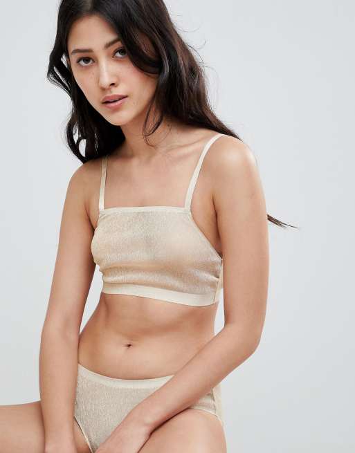 Real Fusion Gold Sparkle Mesh Bralette & Hipster Set