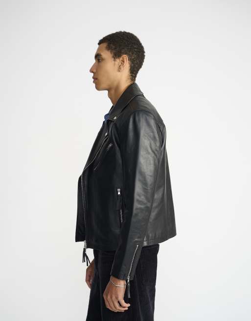 Real leather biker jacket with zip pockets, 2 of 5