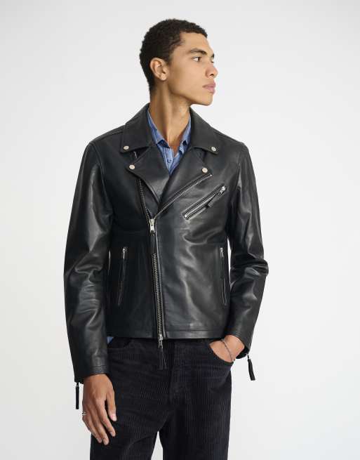 Real leather biker jacket with zip pockets, 3 of 5