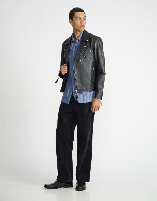 Real leather biker jacket with zip pockets, 4 of 5