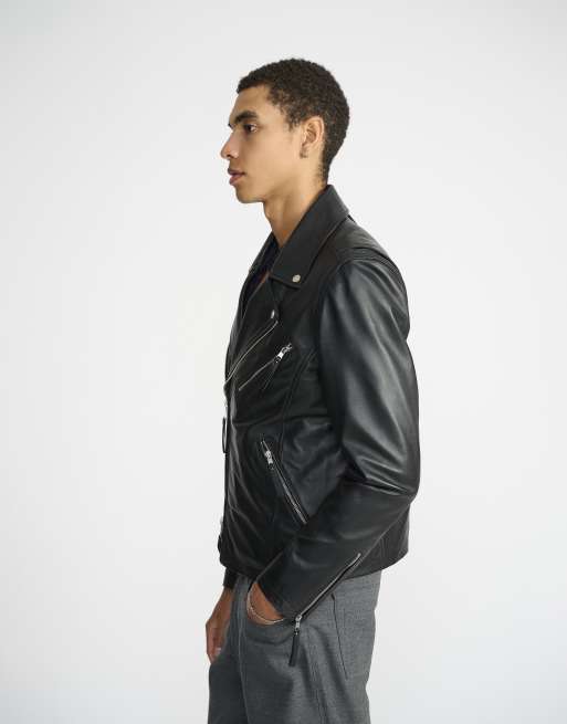 Real leather biker jacket with zip pockets, 2 of 5