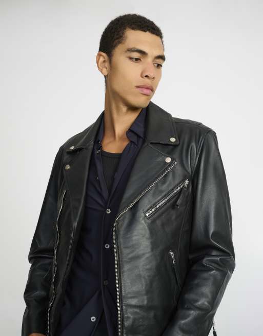 Real leather biker jacket with zip pockets, 3 of 5