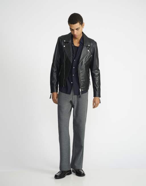 Real leather biker jacket with zip pockets, 4 of 5