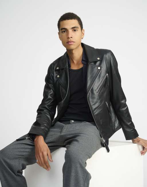 Real leather biker jacket with zip pockets, 5 of 5