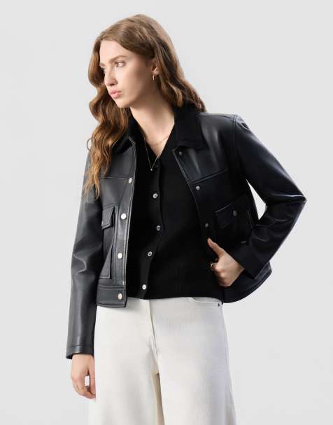 Real leather short jacket with suede collar - view 1