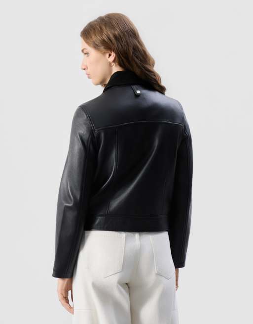 Real leather short jacket with suede collar, 2 of 5