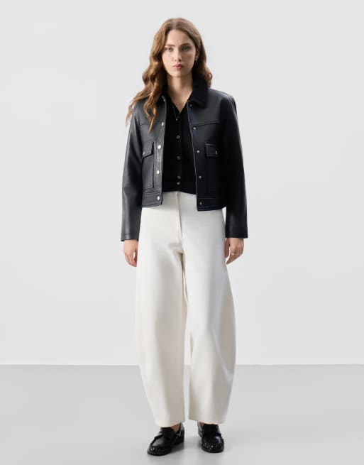 Real leather short jacket with suede collar, 4 of 5