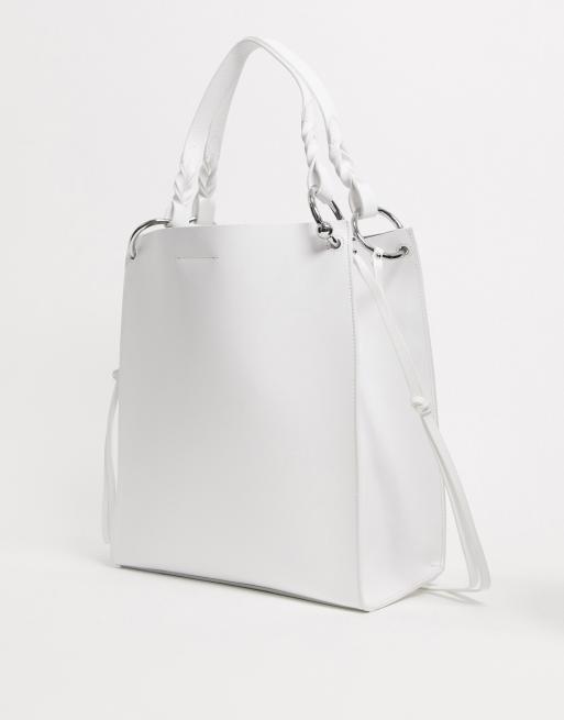 White leather hotsell tote bag