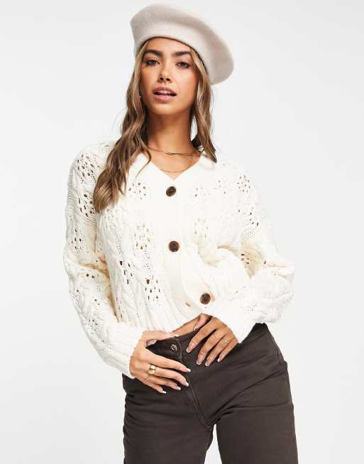 Rebeca color marfil de punto grueso calado de Miss Selfridge 