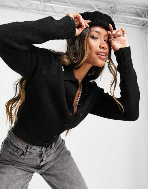 Rebeca corta multicolor con solapas de punto de Topshop