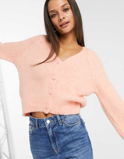 Rebeca de punto de color melocotón con mangas estilo globo de Missguided