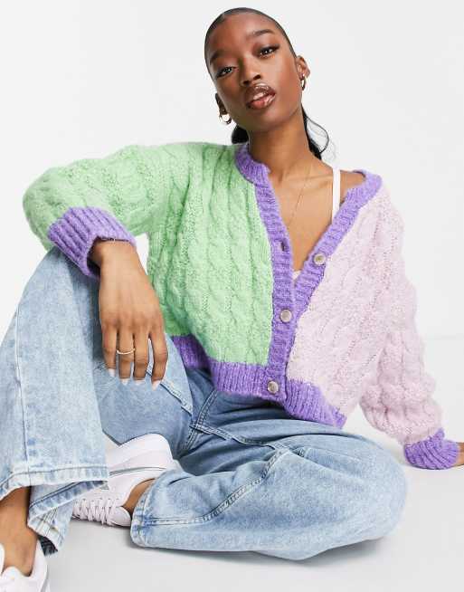 Rebeca multicolor con diseño color block de punto de canalé de Topshop