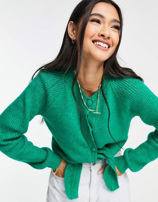Rebeca verde con detalle de lazada en la parte delantera de ASOS DESIGN