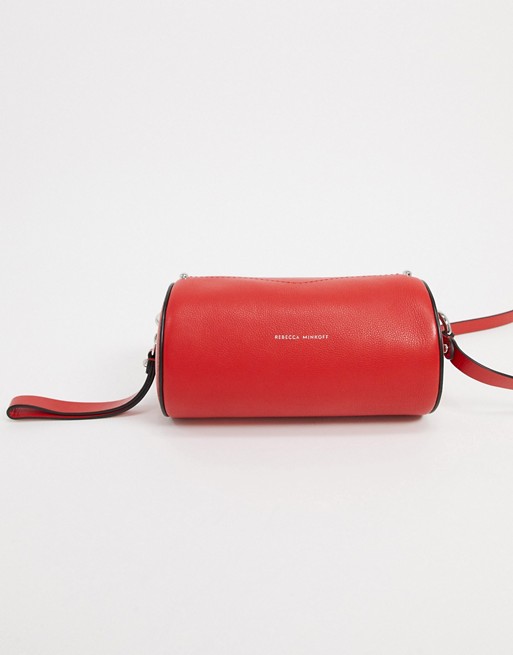 Rebecca Minkoff barrel leather crossbody bag in bright red