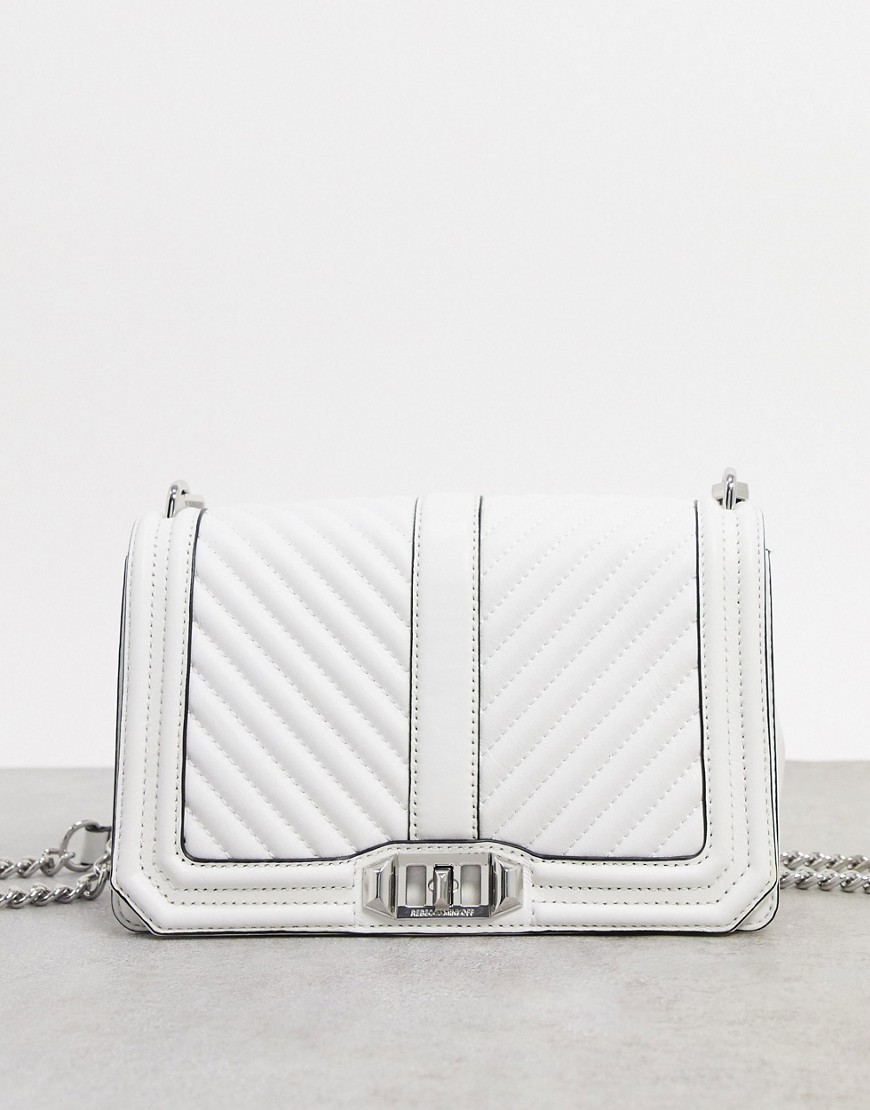 REBECCA MINKOFF CHEVRON QUILTED LEATHER CROSS-BODY BAG IN WHITE,HH18ECQX08