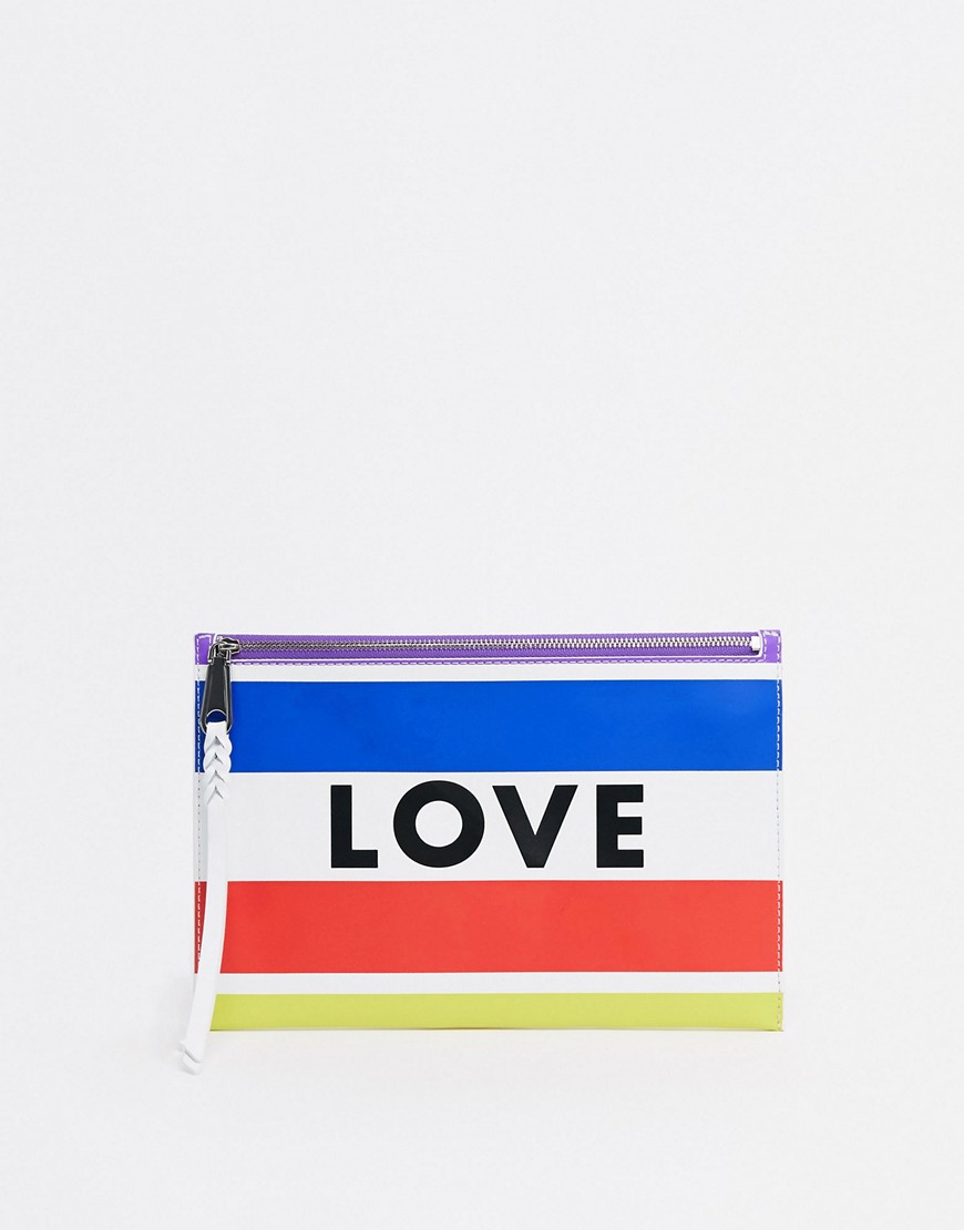 Rebecca Minkoff leather zip pouch in rainbow stripe-Multi