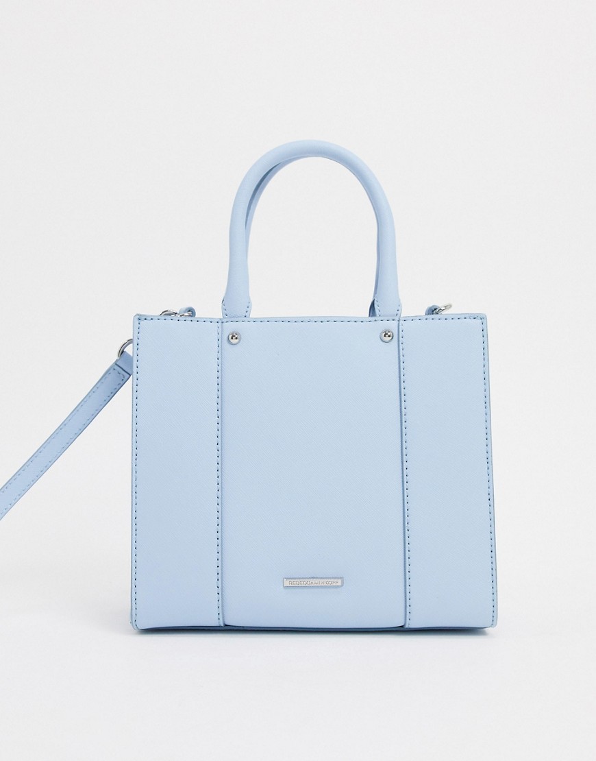 Rebecca Minkoff Mab Leather Mini Tote Bag With Front Pocket In Light Blue