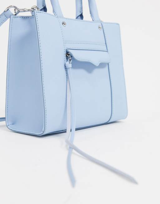 Rebecca Minkoff mab lether mini tote bag with front pocket in light blue