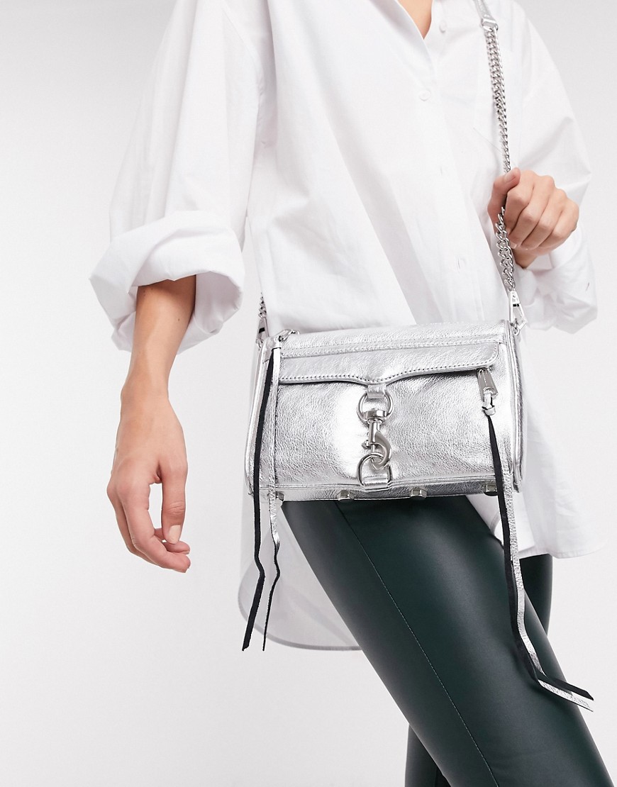 Rebecca Minkoff mini leather shoulder bag with chain strap in silver