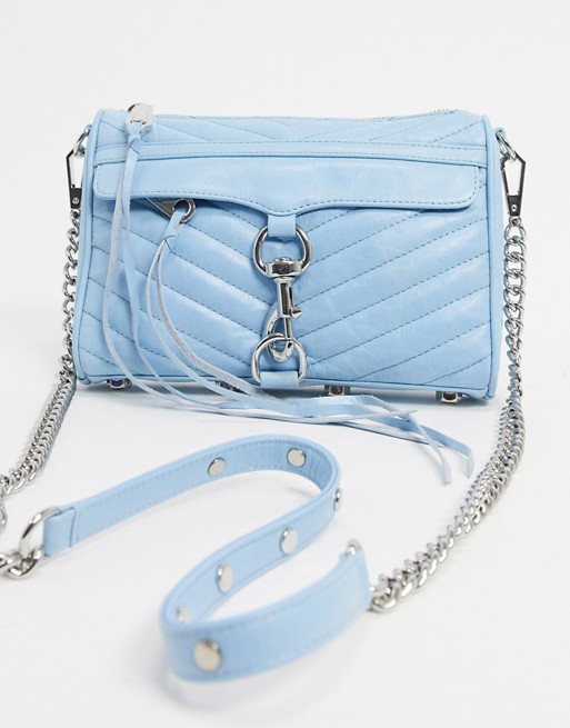 Rebecca Minkoff mini mac leather shoulder bag with chain strap in blue