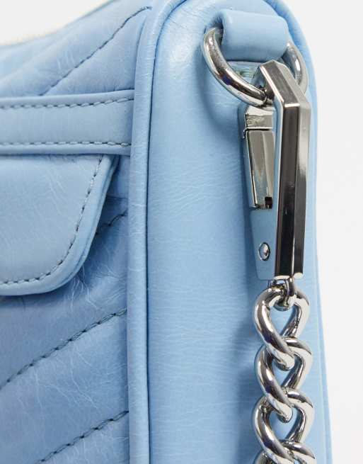 Rebecca Minkoff mini mac leather shoulder bag with chain strap in blue