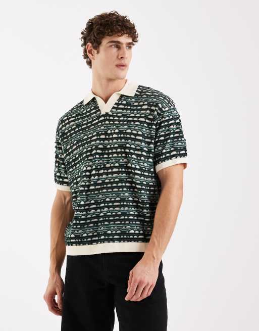 Rebel Rayan - Rayan - Polo coupe carrée en maille texturée à manches courtes - Vert multicolore