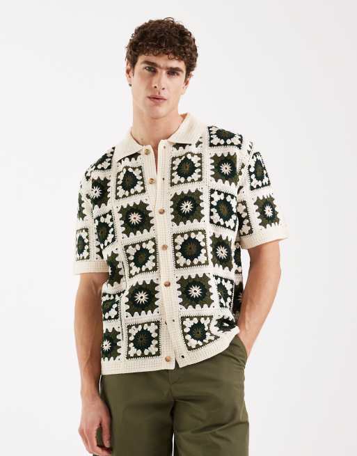 Rebel Rebel - Fabian - Chemise coupe carrée en maille crochetée à manches courtes - Blanc multicolore