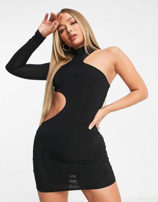 Rebellious Fashion - Asymmetrische mini jurk met uitsnijdingen in zwart