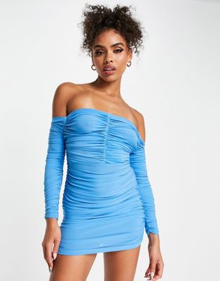 bandeau bodycon mini dress in blue