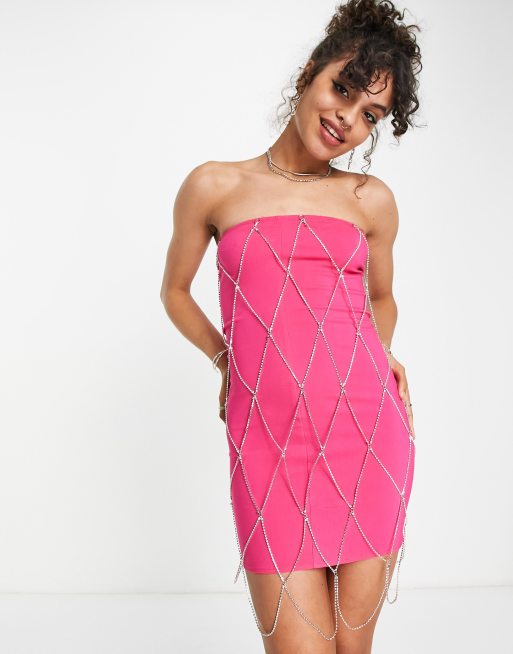 Fuchsia pink bandeau sequin dress - Cover Story