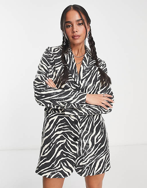 Rebellious Fashion - Blazer-jurk met lovertjes en zebraprint