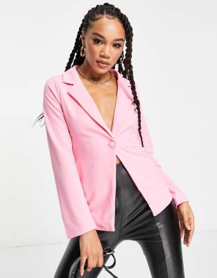 rebellious fashion - blazer sartoriale rosa chiaro in coordinato